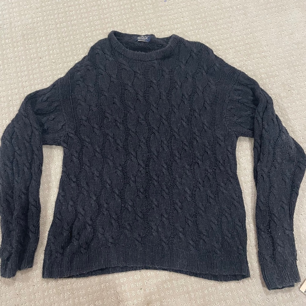 Woolrich Vintage Mens Navy Blue Cable Knit Crewneck Sweater G75
